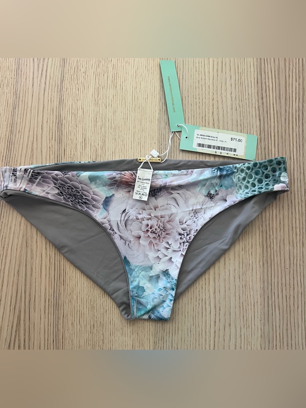 San Lorenzo Brief Swim Bottom Mandala Lotus / XL / Floral Bikini Bottom / Summer